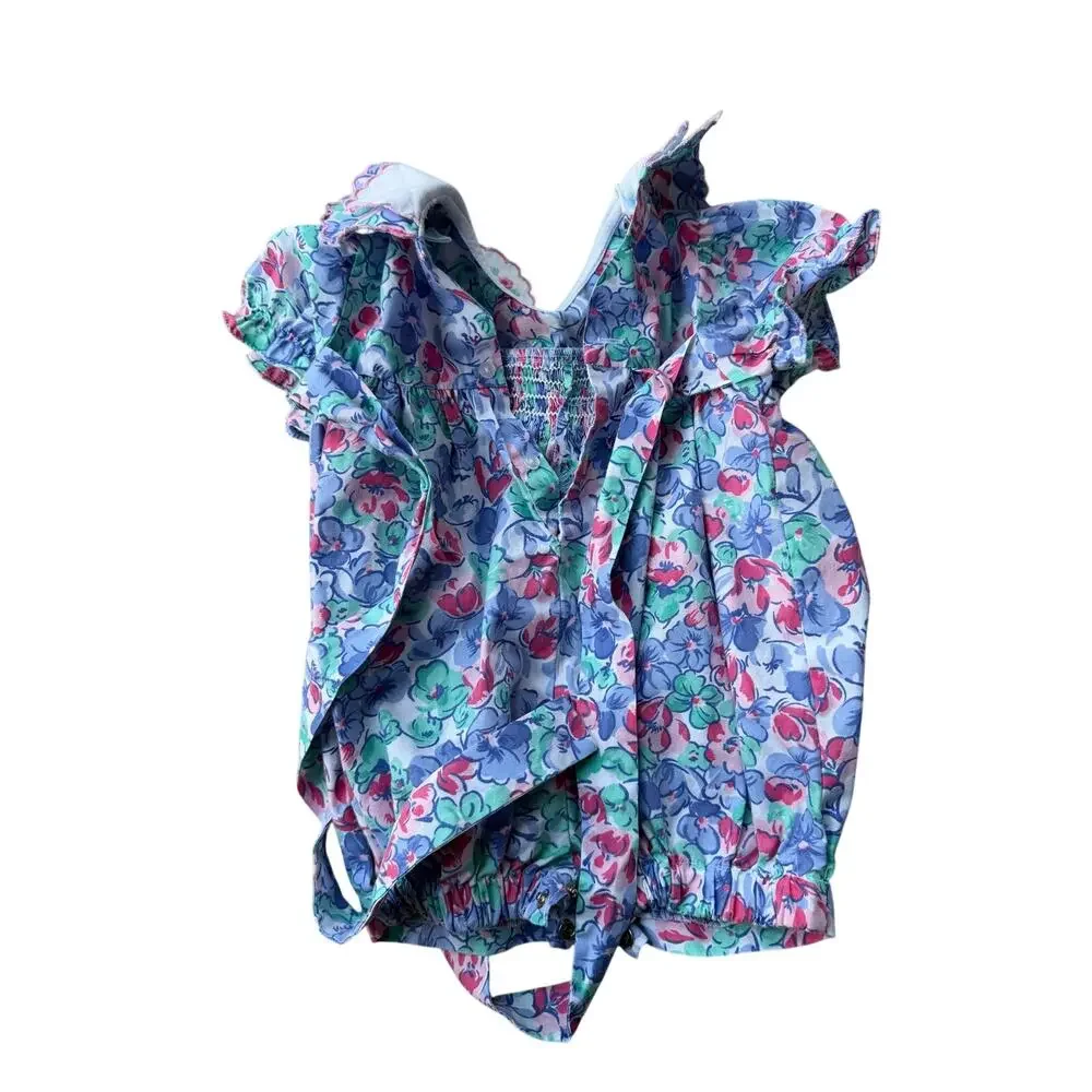 Allison Ann Vintage Smocked Floral Bubble Romper 6M 90s baby